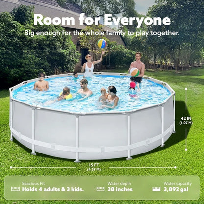 Round Above Ground Pool - 15ft x 42inch Outdoor Round Frame Above Ground Swimming Pool Set Kiddie Pool for Kids, Customized