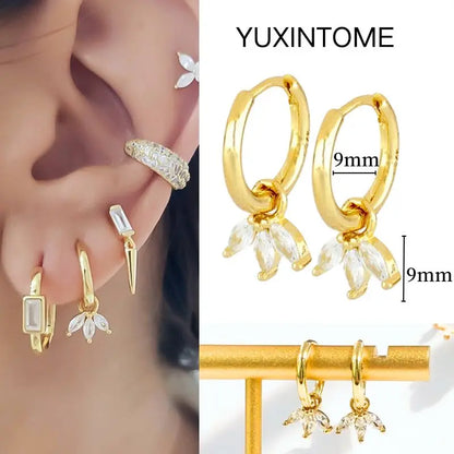 White Color Zircon Hoop Earrings 925 Sterling Silver Needle Cross/Star/Flower/Water Drop Pendant Gold Earrings Luxury Jewelry