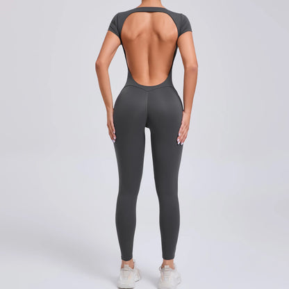 2025 Yoga Jumpsuit Fitness Sports Overalls Gym Clothing Set Wear Pilates Workout Clothes Women Short Sleeves Outfit Activewear