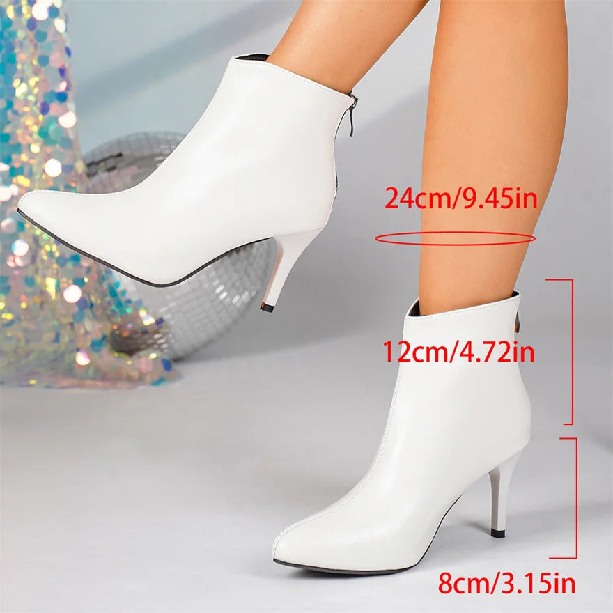 New Winter Soft PU Leather Women Ankle Boots Pointy Toe Side Zipper High Heels Stiletto Shoes Black Sexy Ladies Work Boots Party