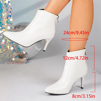 New Winter Soft PU Leather Women Ankle Boots Pointy Toe Side Zipper High Heels Stiletto Shoes Black Sexy Ladies Work Boots Party