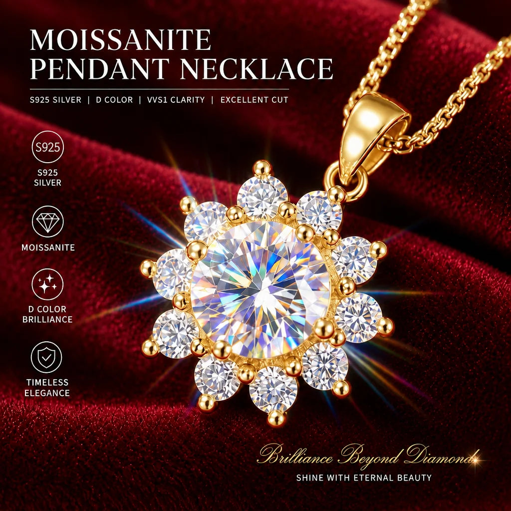 1.0ct VVS1 D Color Moissanite Necklace 18K Gold Plated S925 Sterling Silver Fine Jewelry Certificate Included for Women
