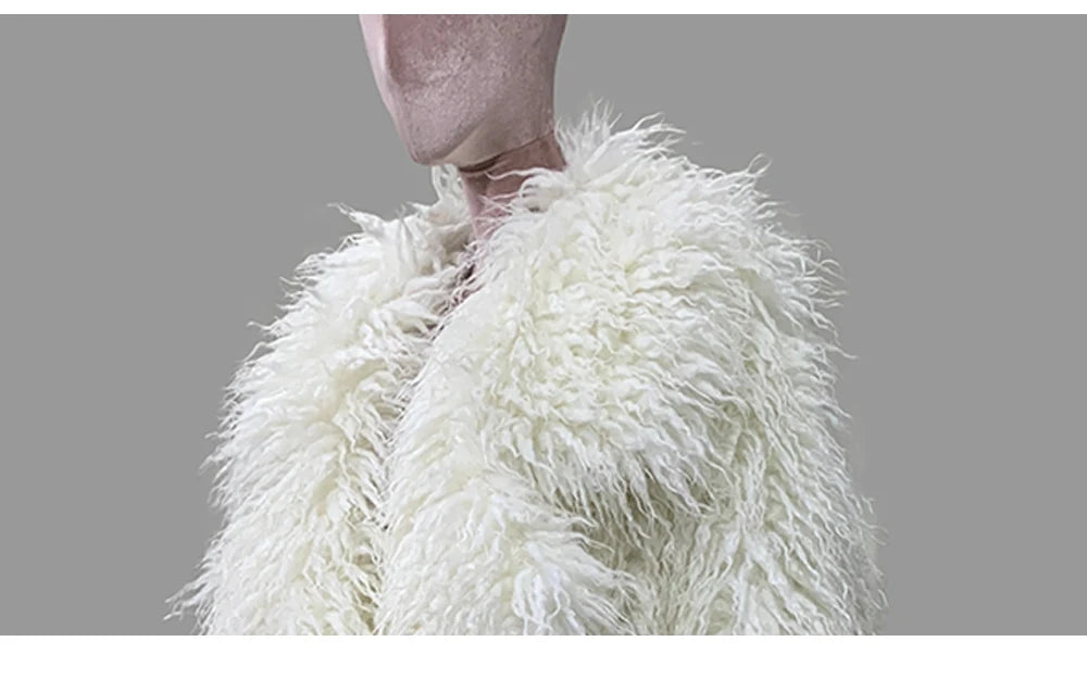 Lautaro Autumn Winter Long Oversized White Thick Warm Hairy Shaggy Fuzzy Faux Mongolian Fur Coat Women Pink Fluffy Overcoat
