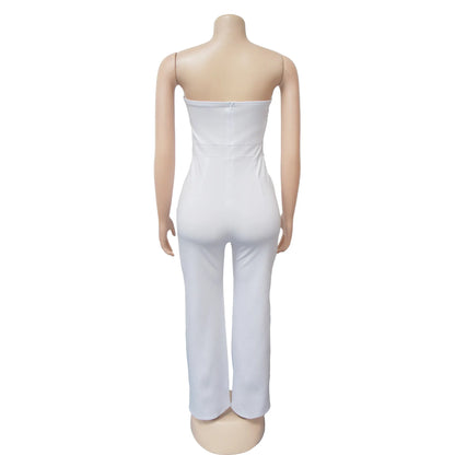 Sexy Backless Strapless Jumpsuit Summer Women Fashion Solid Button Sleeveless Slim Fit Wrap Hip Jumpsuits Elegant Office Romper