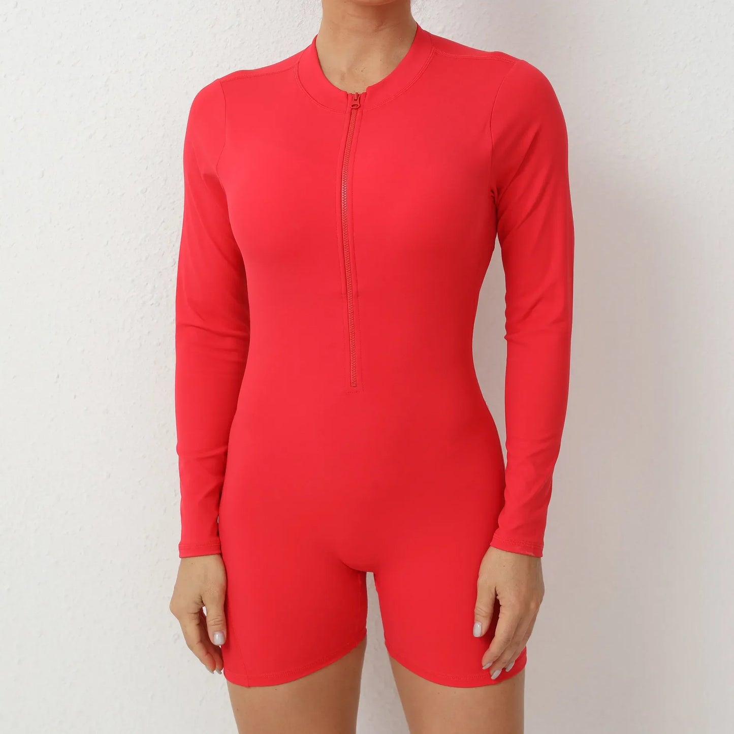 Seamless Yoga Zipper Jumpsuits Sports Fitness Beauty Back Hip-Lifting Long-Sleeved One-Piece Workout Gym Bodysuits for Women