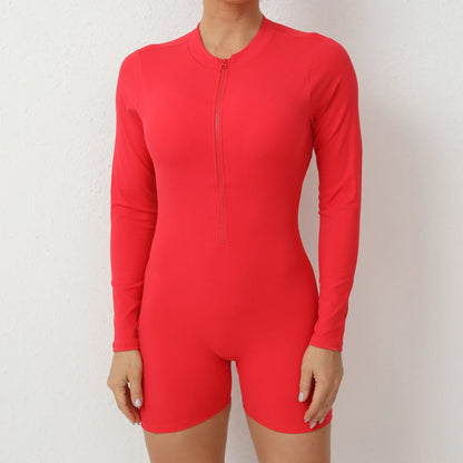 Seamless Yoga Zipper Jumpsuits Sports Fitness Beauty Back Hip-Lifting Long-Sleeved One-Piece Workout Gym Bodysuits for Women
