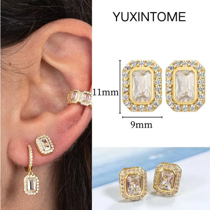 White Color Zircon Hoop Earrings 925 Sterling Silver Needle Cross/Star/Flower/Water Drop Pendant Gold Earrings Luxury Jewelry