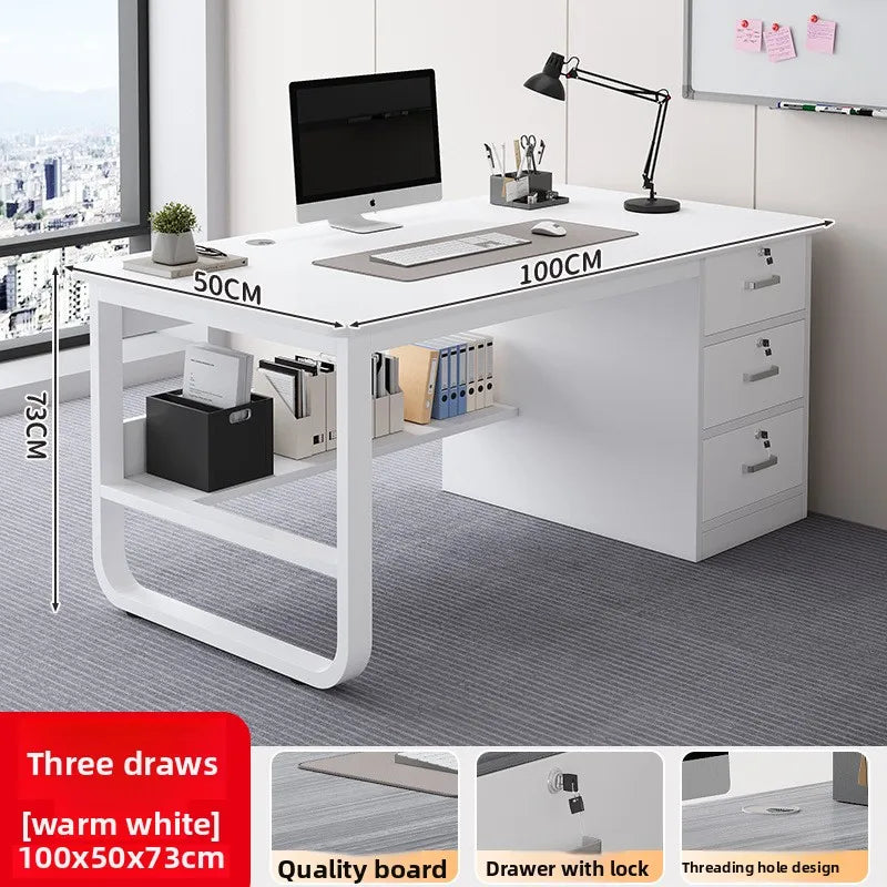 Durable Computer Desk Desktop Simple Single with Drawer Lock Desk Modern Office Staff Desk