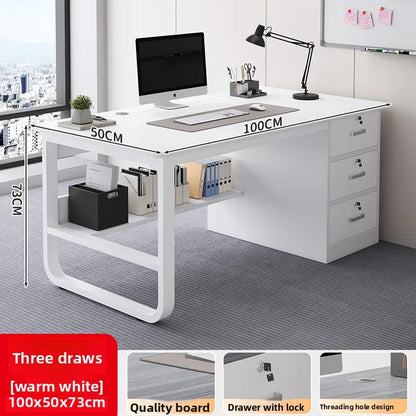 Durable Computer Desk Desktop Simple Single with Drawer Lock Desk Modern Office Staff Desk