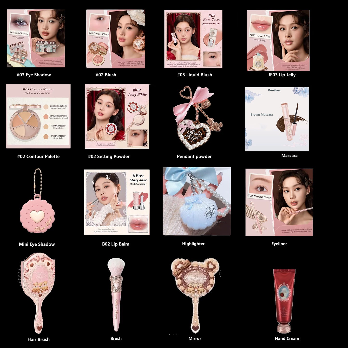 Flower Knows All In One Makeup Sets Gift Box Perfume Blush Cream Matte Lipstick Highlighter Full Kit De Maquillaje
