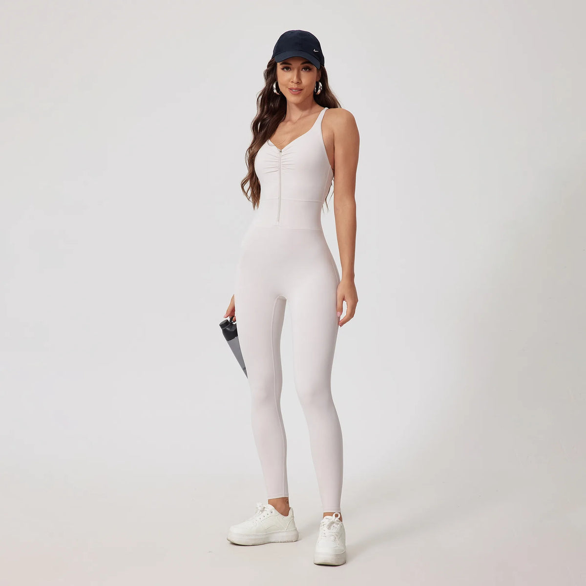 Fashion Folds Zipper Sport Bodycon Jumpsuits Women One Pieces Yoga Outfit Sleeveless Backless Gym Fitness Overalls Sexy Monkeys