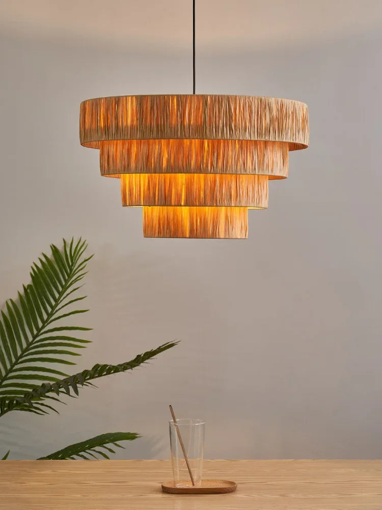 Golden Editions Designer Chandelier woven Rattan Straw Pendant Lights large Rattan lighting suspension wabi sabi Restaurant lamp