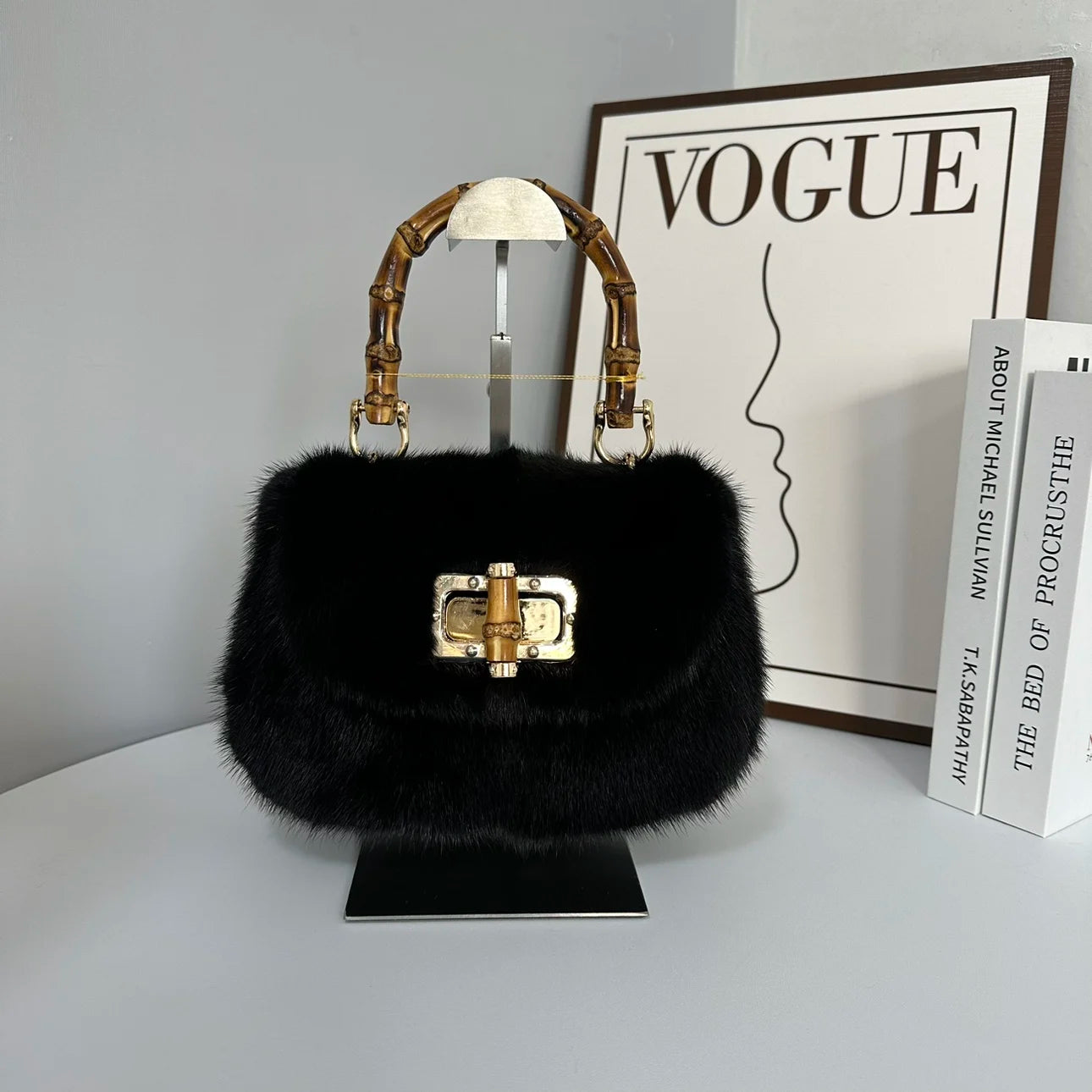 Fur Women's Mink Fur Bag Luxury Warm Plush Wrist Bags  Women Fashion Furry Short Handle Clutch Cute Ladies Fur Bags For Women