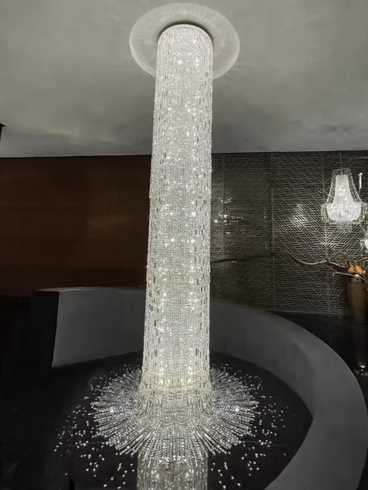 Crystal Spiral Stairs Chandelier Luxury Villa Staircase Chandelier Duplex Loft Hanging Lamp Customized Long Led Pendant Light