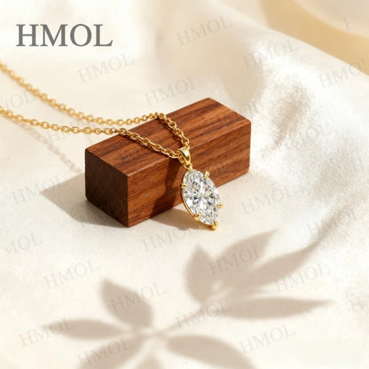 Marquise cut Six Claw Setting Moissanite Necklace White Yellow Rose Gold Chain Sparkling Solitaire Gift for Wife Fiancee