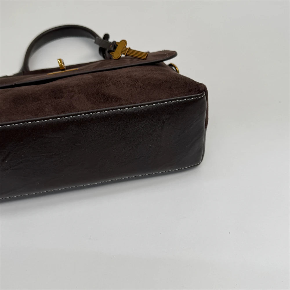 High Quality Retro Top-handle Bags For Women 2025 Winter New Designer Handbags Luxury Flap Shape PU Suede Shoulder Crossbody Bag