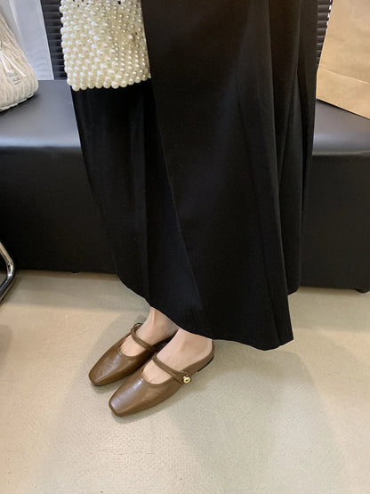 Soft Leather 2025 Ins Silver Buckle Strap Casual Shoes Fashion Flats Elegant Glitter Metallic Mules Shoes Cover Toe Slippers