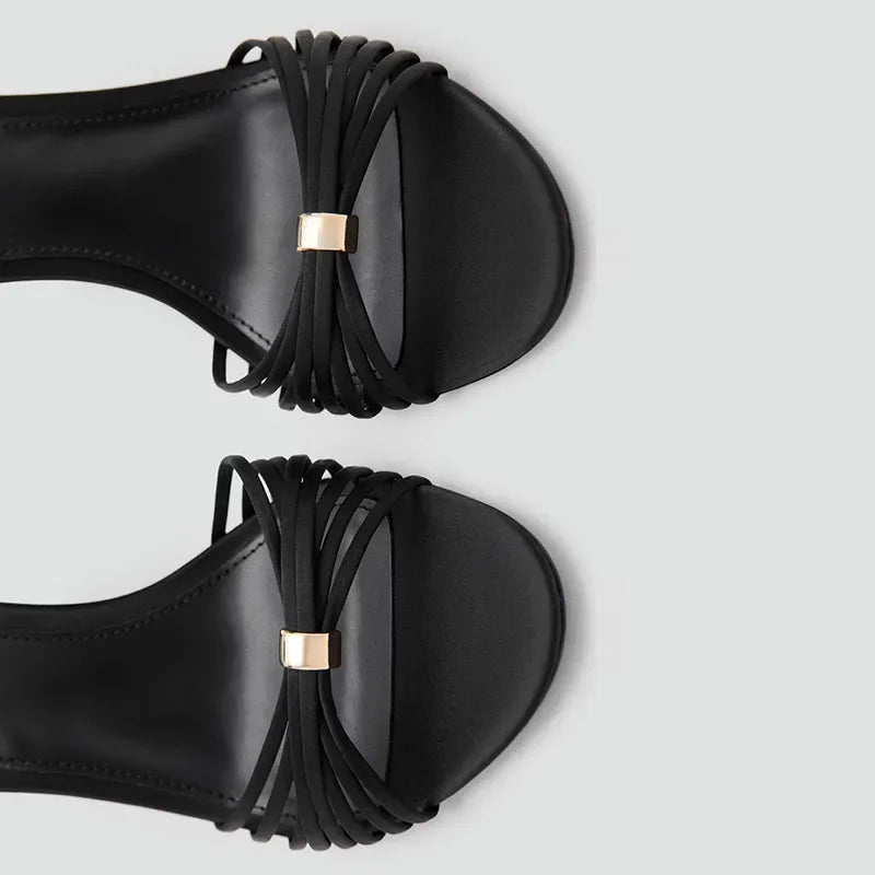 Elegant Ankle Strap Narrow Band Heeled Sandals Women Open-Toe High Heels for Ladies Luxury Metal Buckle Details Designer Shoes