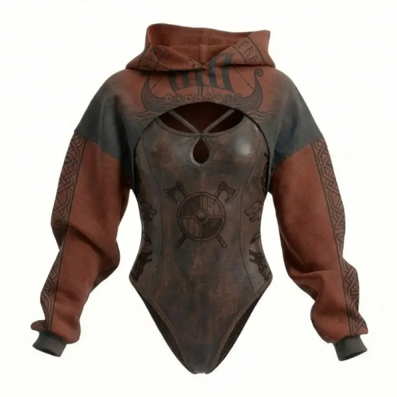 Ladies Viking Pattern Hooded Jumpsuit 2PCS Set Daily Home Lounge Streetwear Outdoor Walking Holiday Simple Comfortable Two Piece
