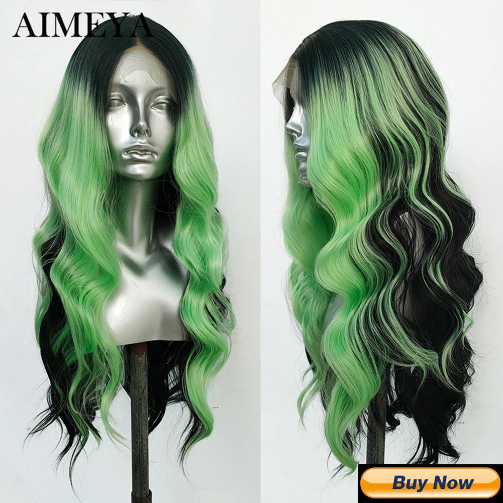 AIMEYA Long Straight Lace Wigs 13X4 Lace Frontal Free Part Synthetic Hair Wig with Special Hairline For Women Cosplay Black Wigs