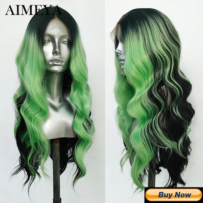 AIMEYA Long Straight Lace Wigs 13X4 Lace Frontal Free Part Synthetic Hair Wig with Special Hairline For Women Cosplay Black Wigs