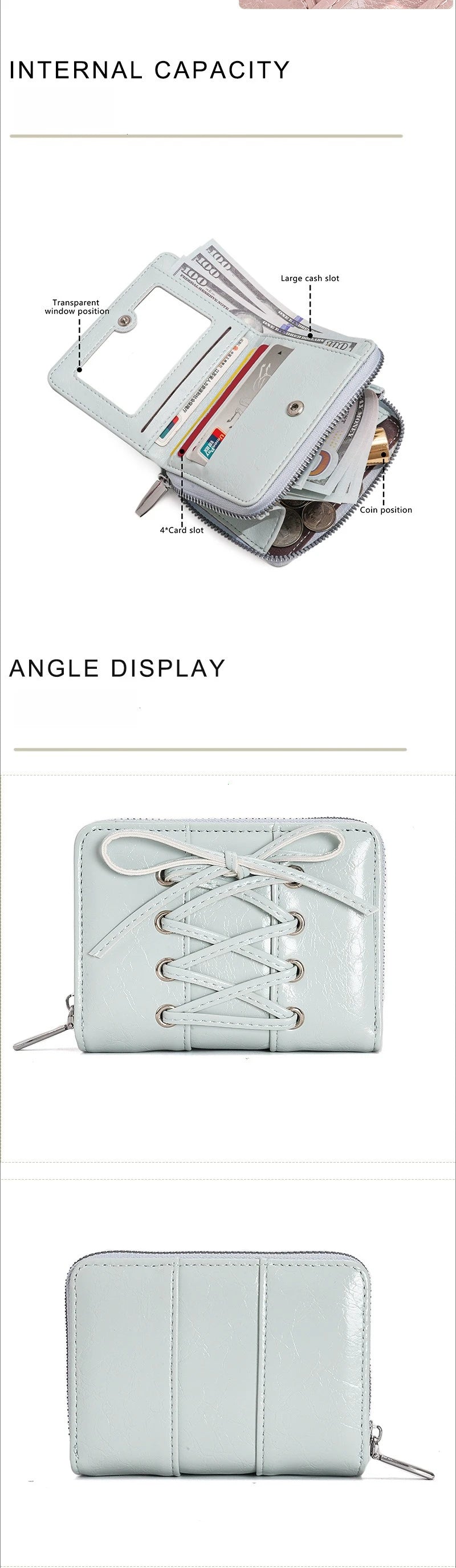 Simple Korean Style Bow Wallet Ultra Thin Short Clutch Card Bag Multi-function Zipper PU Leather Card Holder Travel Coin Purse