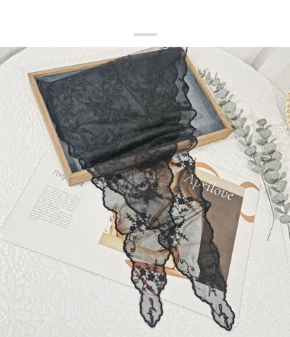 Lace Embroidered Silk Scarf Women's Long Neck Versatile Triangle Decorative Headscarf Korean Version Literary Yarn Shawl