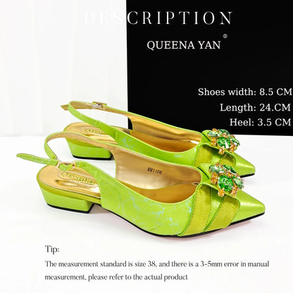 QueenaYan 2026 New Summer Collection Stylish Italian Women’s Shoes and Bag Set Gold Colour Comfortable Low Heels With Rhinestone