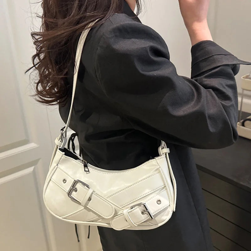 Y2K VintagePULeather WomenShoulderBag Small Crossbody Bag for Women Fashion Ladies Underarm Bag Clutch Purse Female Handbag