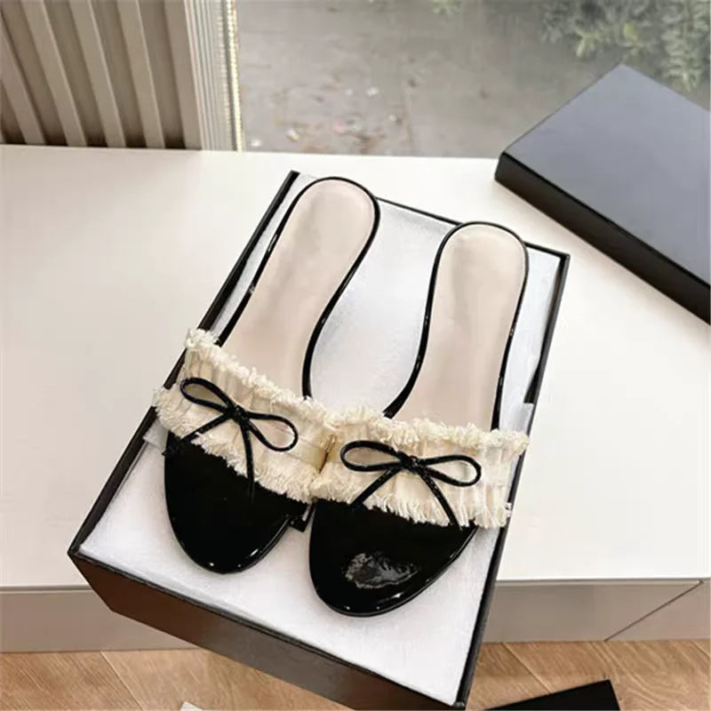 Bow Women Slippers High Heels Casual Fashion Shoes Summer Woman Pumps 2025 New Luxury Walking Sandals Sexy Dress Zapatos Mujer