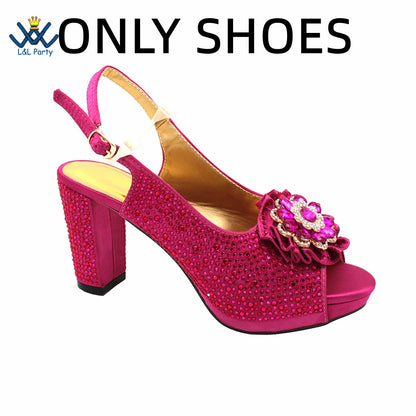 New Design Peep Toe African Spring Autumn Lady Shoes and Bag Set in Gold Color Women Sandal in Wedding