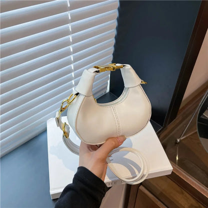 Simple Y2K Pu Leather Handbag Solid Color Minimalist Style Crossbody Bag Coin Purses Half-moon Crescent Bag Ladies