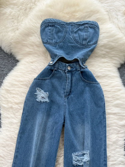 Hollow Out Jumpsuits Hole Denim Jumpsuit Woman Sleeveless Women Pants Casual One Pieces Summer 2026 New Design Ropa Mujer