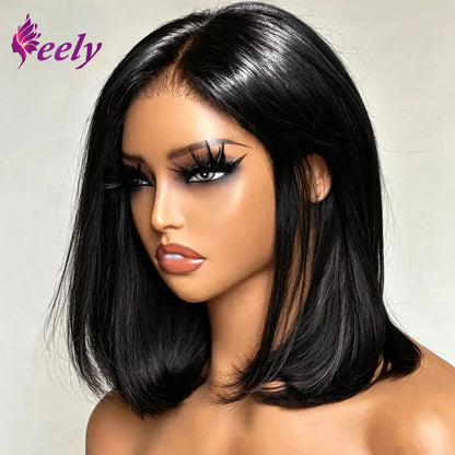 220% Density Straight 13x4 Lace Frontal Short Bob Wigs 100% Human Hair 4x4 Lace Closure Wig Virgin Bob Wigs #1B Natural Black
