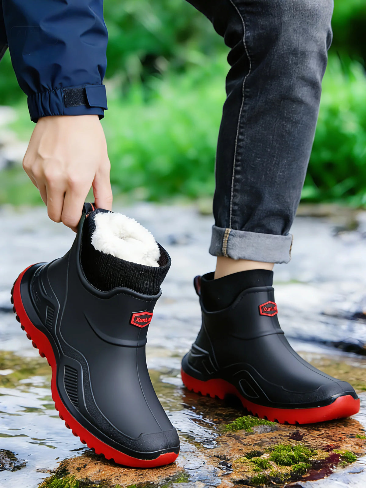 Men Women Winter Waterproof Rain Boots Fleece Warm Snow Sock Cuff Anti Slip Ankle Boots Outdoor Work Garden Shoes Size 36-46