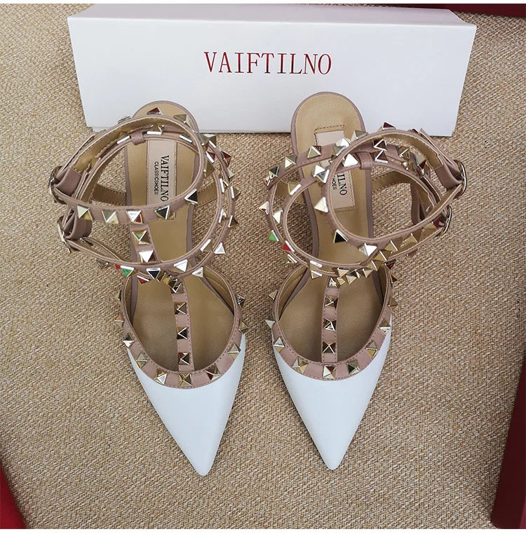 Women's sandals luxury Woman shoes Gladiator Summer 2026 New Rivet High-heeled Three Straps Ankle Fashion Designer Ladies Shoes