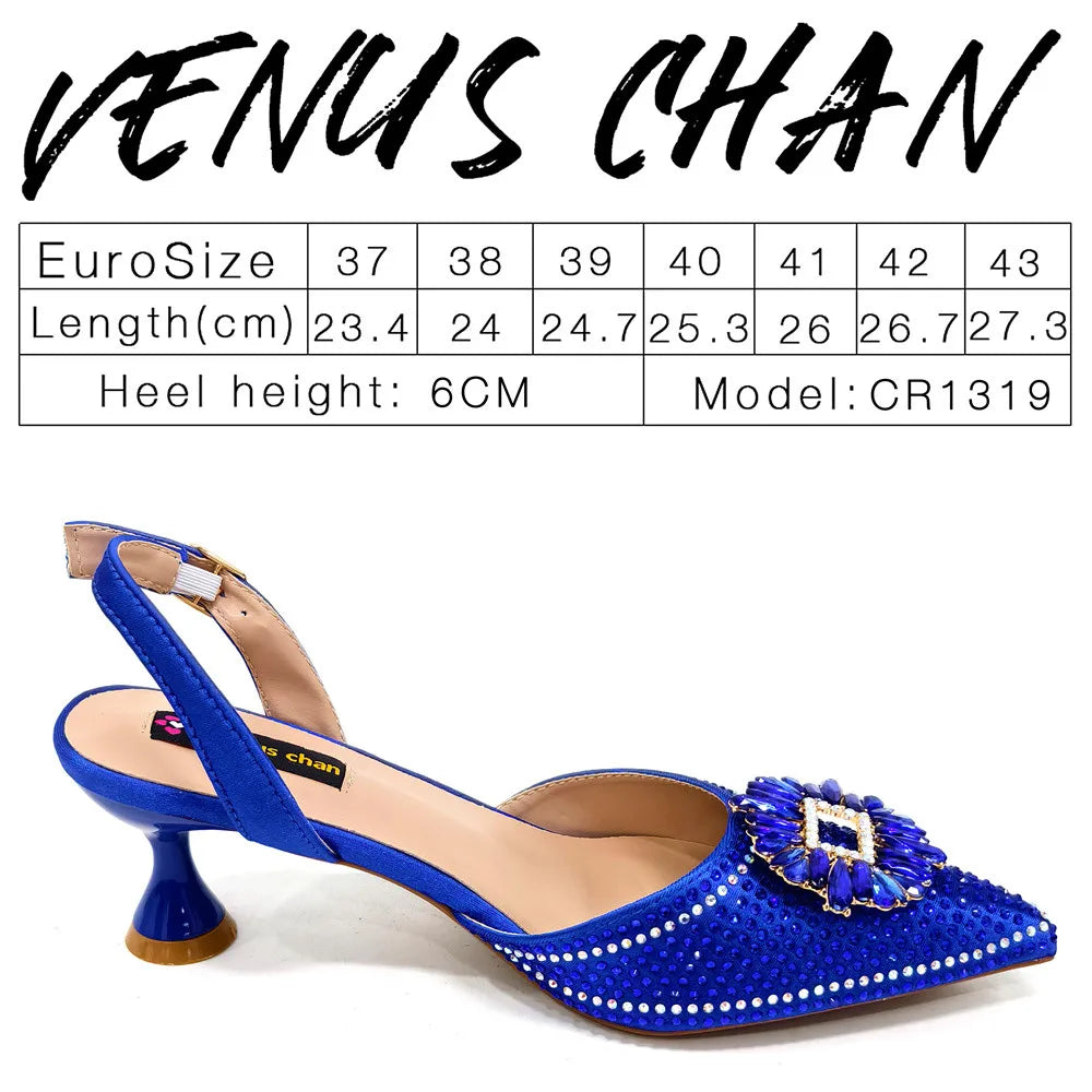 Latest Elegant Wedding Italian Diamond Design Shoes Women's African Party Shoes Crystal Shoes High School High Heels
