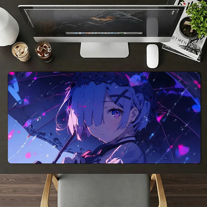 Anime R-Re Zero Rem Mouse Pad Large Non-Slip Waterproof Mat Stitched Edge Keyboard Pad for Gaming Daily Office