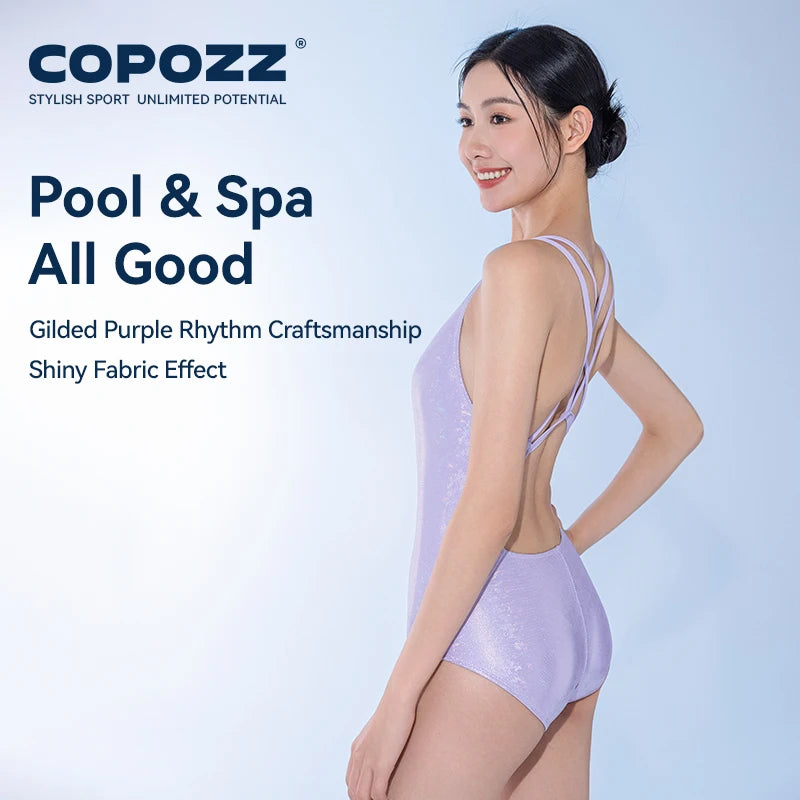 COPOZZ Woman New One-Piece Swimsuit Solid Beach Sleeveless Hollow Out V Collar Summer Female Suits Swimming Sport Adult Swimsuit