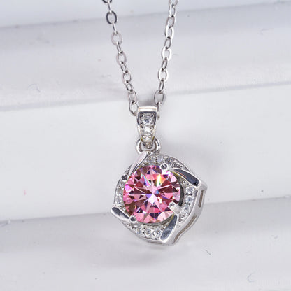 Pink Color Moissanite Pendant Necklace 1 Carat 6.5mm Real Gra Lab Diamond Pendant Necklace 925 Sterling Silver Luxury Jewelry
