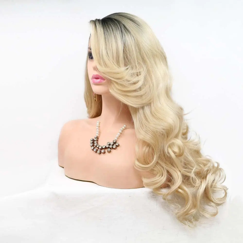 Mbre Blonde Lace Front Wigs Long Body Wavy Mixed Platinum Blonde Synthetic Lace Front Wig Heat Resistant Fiber Hair Wigs