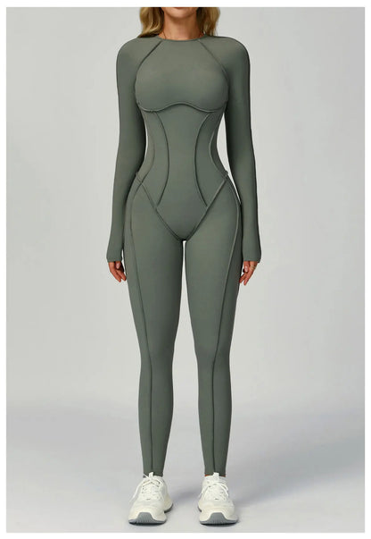Sexy Hollow Back Long Sleeve Yoga Jumpsuit Women Quick Dry One-piece Yoga Suit Gym Training Leggings Playsuit Slim Fit Bodysuits