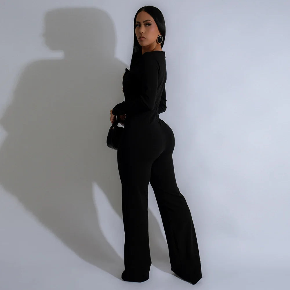 CM.YAYA Elegant Button Long Sleeve Irregular Girl Jumpsuits 2025 Spring Women's Overalls Outfits Night Club Streetwear One Piece