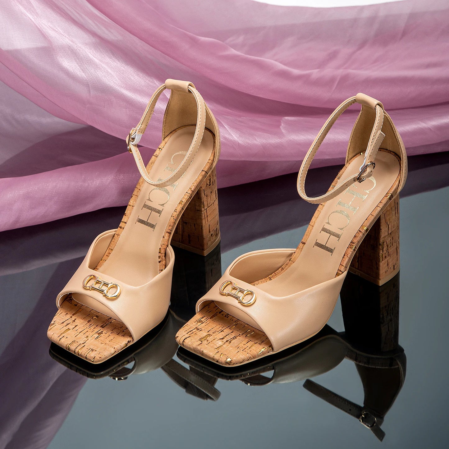 2024 Fashion High Heels Women's Luxury Design Sandals Metallic Flower Square Toe Fine Heel Party Dress Shoes High Heels