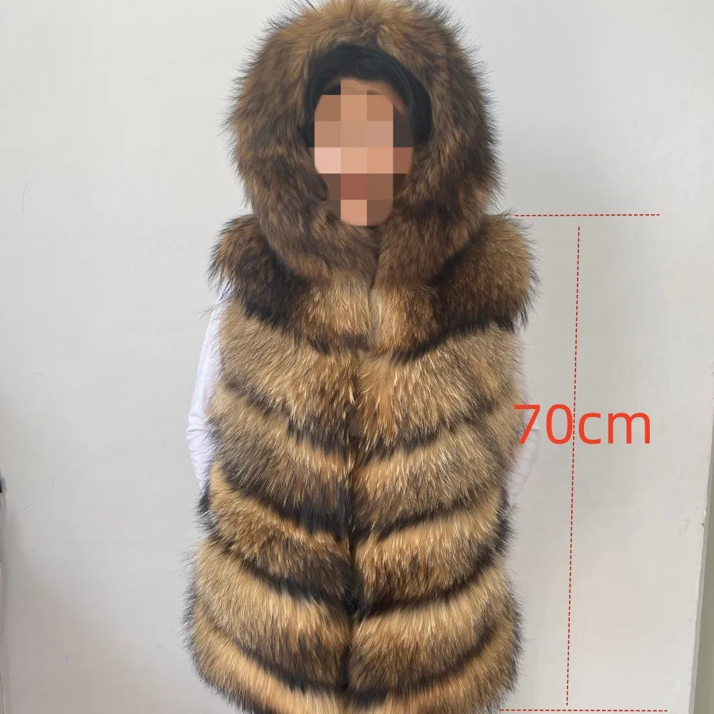 Real  Fur Raccoon Vest Natural Fur Coat For Jacket Female Coats Vest Waistcoat Long Fur Coats Real Fur Coat Fox Vest Jacket