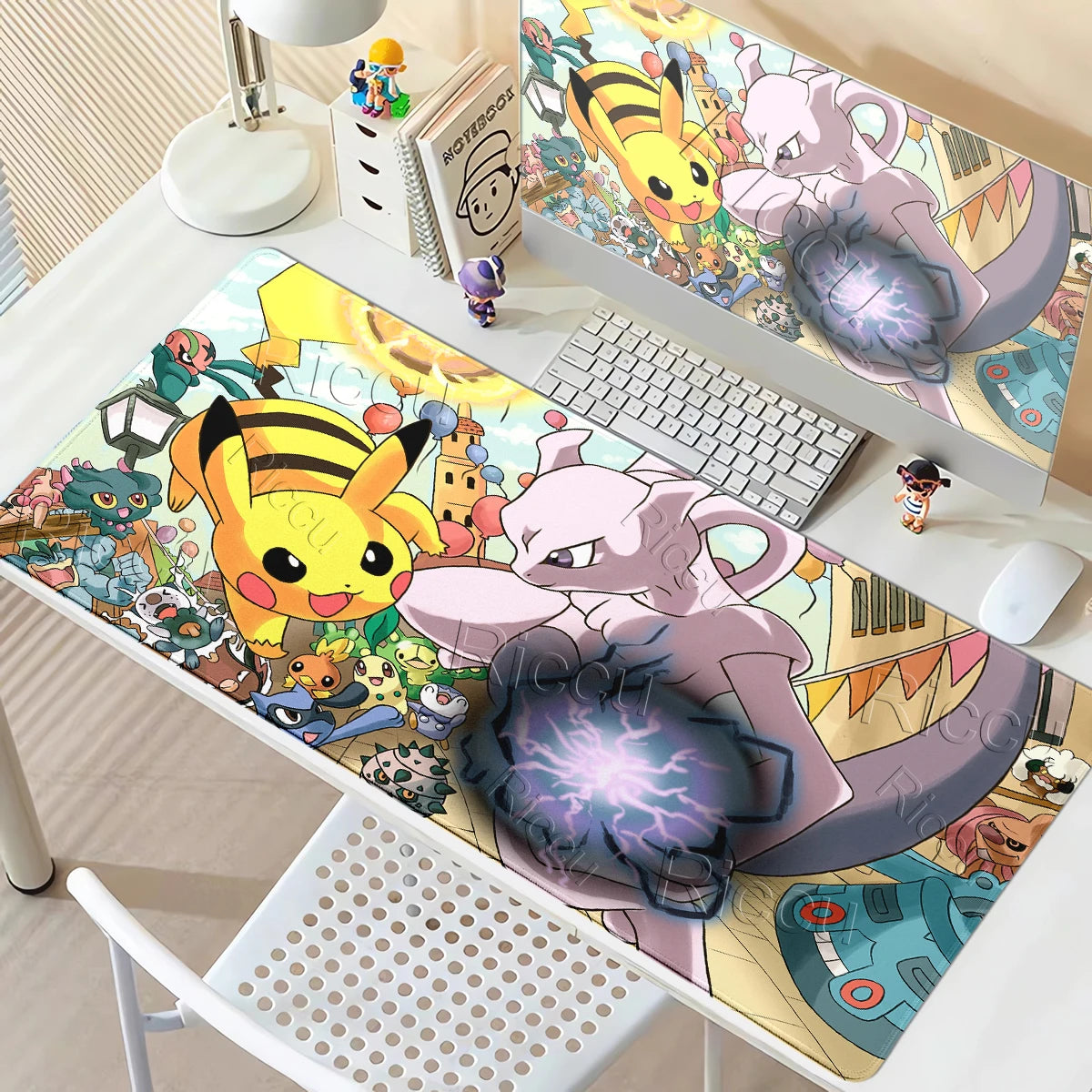 Kawaii P-Pokemon Mewtwo Purple Pattern Gaming Mouse Pads XXL Anti-Slip Rubber Keyboard Desk Mats PC Gamer Accessories Table Pads