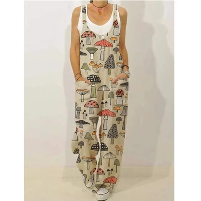 Women's Sleeveless Jumpsuit 2022 Summer Boho Floral Wide Leg Long Pants Rompers Ladies Strap Plus Size Casual Loose Bib Trousers