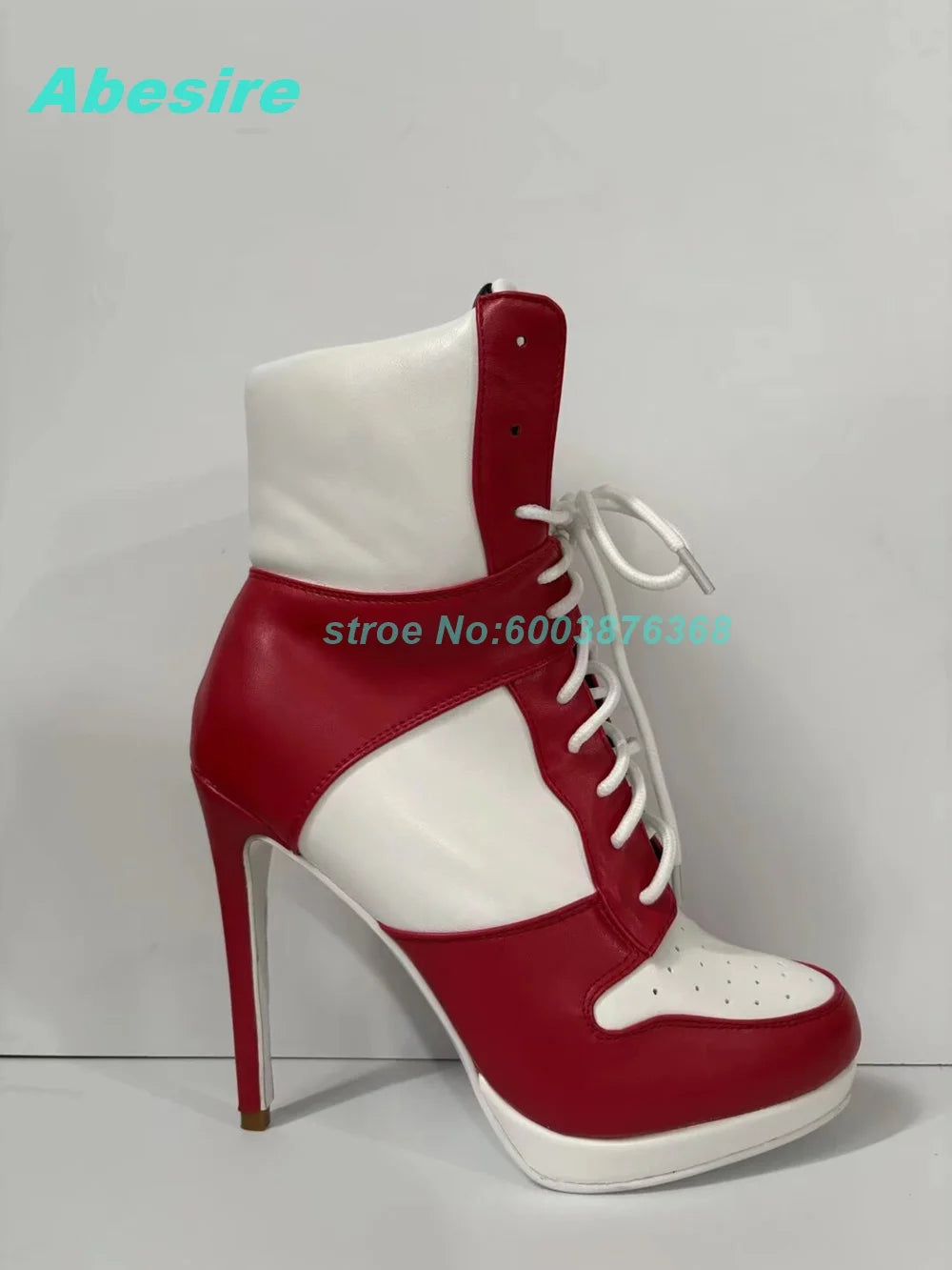 Mixed-Color Air Mesh Cross-Tied Ankle Boots Round Toe Thin Heels Platform Shoes for Women Casual Concise Daily Comfortable Shoes