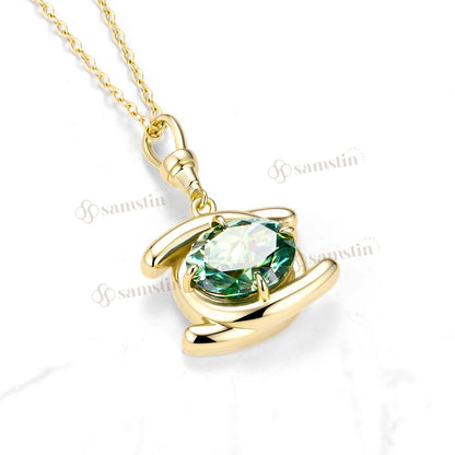 Samstin 5CT Cyan Oval Cut Moissanite Necklace for Women Solid 14K 10K 585 Yellow Gold Necklace for Christmas Gift Custom Chainin
