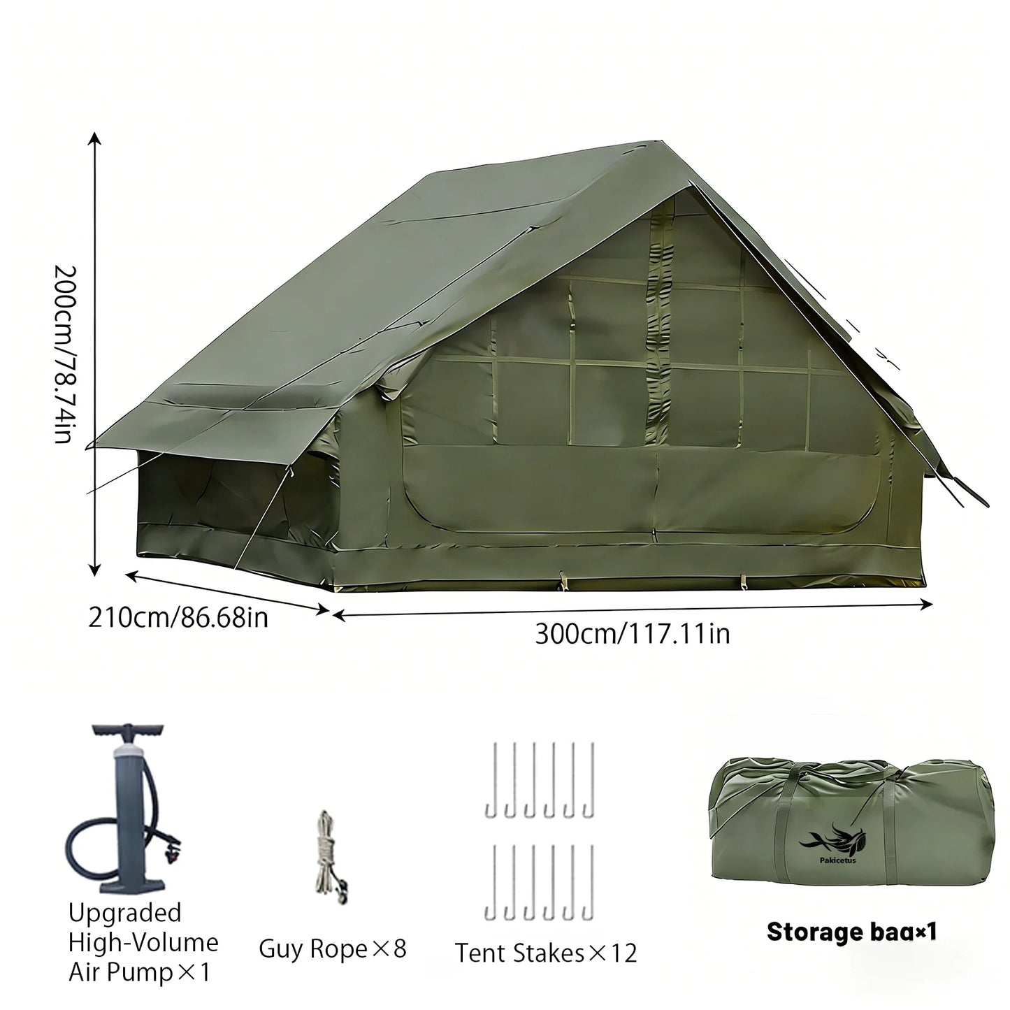 PAKICETUS Luxury Inflatable Camping Tent with Skylight Quick Setup Blow Up Tent with Air Pump 4-6 Persons Large Family Portable Outdoor Tent for Camping Hiking Backyard